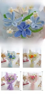 Detail of 45cm handmade crochet tulip bouquet made of premium combed cotton in four colors