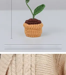 Detail view of 14cm crochet knit artificial sprout plant in yellow pot