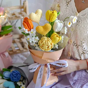 Detailed handmade crochet flower bouquet with heart decor and Just for you ribbon