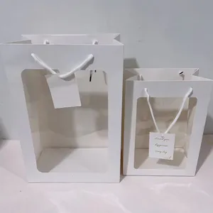 Weiße Geschenktüte Aus Karton Mit Klarem PVC-Fenster Und Griff Für Hochzeits- Und Geburtstagsfeiern Verpackung Tragetasche