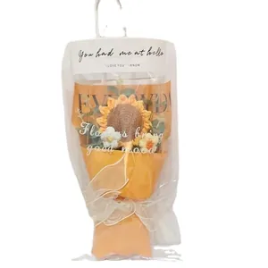 Handmade crochet sunflower bouquet gift set in orange paper and transparent bag
