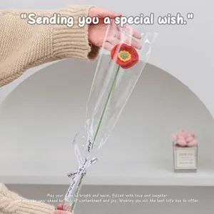 Handmade crochet poppy flower bouquet in red with gift wrapping and Just for you ribbon