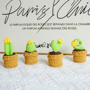 Set of 4 handmade crochet mini cactus potted plants for home desktop decoration