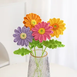 Handmade Crochet Gerbera Daisy Artificial Flower Sunflower Woven Yarn Floral Bouquet Home Desktop Decoration Gift Women