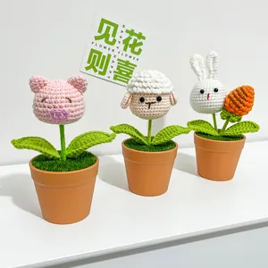 Handmade crochet animal succulents set including pink pig white sheep and bunny carrot