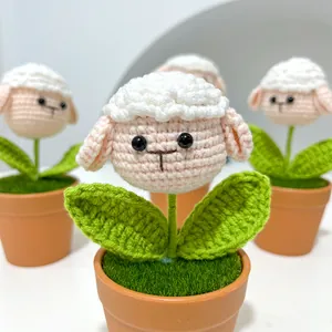 Handmade crochet sheep succulent planter in a small pot for creative home decor gifts