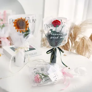 Exquisite handmade crochet flower bouquet with sunflower and roses in premium gift wrap