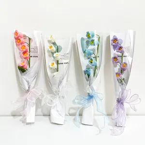 Handgemaakt Gebreid Lelietje-Van-Dalen Boeket Met Cadeauverpakking Lint Haakwerk Kunstbloemen Voor Huisdecoratie