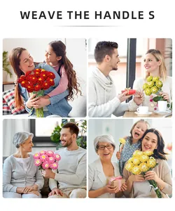 Detailed crochet peony bouquet in vivid colors presented as a warm family gift choice