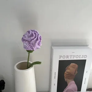 Handmade crochet flower in lavender purple with green stem for home floral decoration