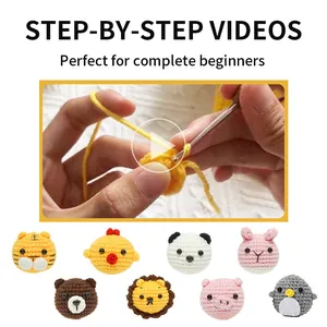 Kit de Ganchillo Hecho a Mano para Principiantes Adultos Niños Animal DIY Juego de Materiales que Incluye Hilo Ganchillo Tutorial en Vídeo Llavero Regalo