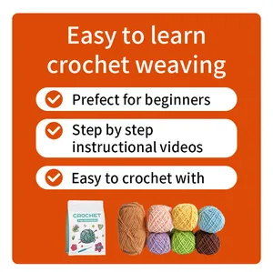 DIY crochet kit for beginners with colorful yarn balls and instructional packaging