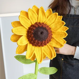 Handmade crochet giant sunflower bouquet, one meter tall knitted flower for home decoration