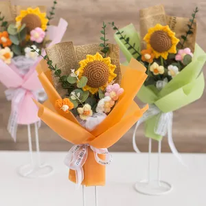 Handmade crochet sunflower bouquet with colorful wrapping and Just For You ribbon