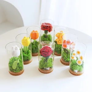 Handgefertigte Häkelblume In Glaskuppel Nachtlicht Baumwollgarn Sonnenblume Rose Tulpe LED-Lampe Desktop Ornament Für Muttertag Geschenk