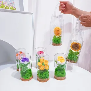 Handgefertigte gehäkelte Sonnenblume Nachtlicht im Glasdom mit Geschenkbeutel-Set