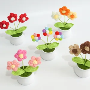 Cinq pots de fleurs en crochet faits à la main dans diverses couleurs vibrantes