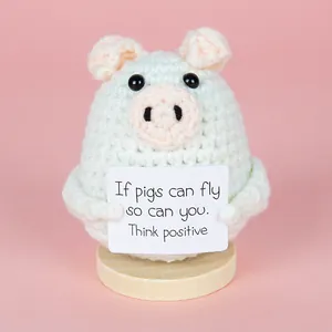 Hand Crochet Positive Pig Doll With Inspirational Card Cute Knitted Wool Piggy Desk Ornament Stress Relief Gift For Friends