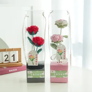 Bouquet de Fleurs de Rose au Crochet Fait à la Main Avec Boîte Cadeau Transparente pour Saint-Valentin Fête des Mères Cadeau