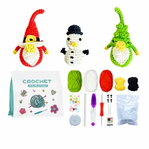 Kit de Ganchillo DIY Para Principiantes Muñecos de Navidad Papá Noel Muñeco de Nieve Elfo Paquete de Material de Hilo Tejido a Mano Con Tutorial en Video Herramientas