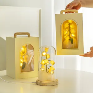 Lámpara de noche de lirio de los valles hecha a mano en cúpula de cristal con base de madera