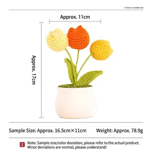 Handmade crochet tulip flower pot in assorted colors for teachers gift, 17cm height