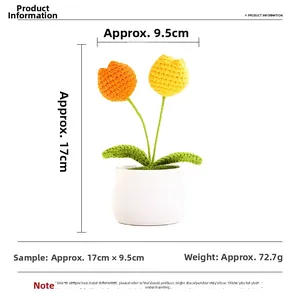 Detailed size specifications for handmade crochet tulip potted plant measuring 17cm in height