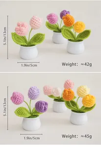 Detailed size chart for handmade crochet tulip potted plant with height of 13cm/5.1in