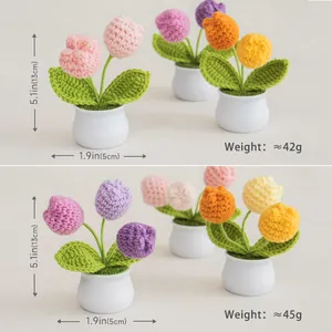 Handmade crocheted tulip potted plant in multiple colors for desk decor 13cm tall