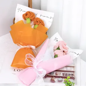 Handmade crochet tulip flower bouquet with gift card and ribbon in bright colors