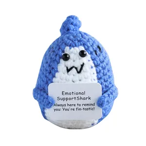 Handmade crochet emotional support shark doll with encouraging gift card for stress relief