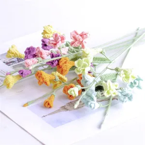 Handmade crochet freesia flower bouquet in vibrant colors for home desktop decoration
