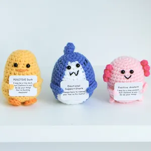 Handmade crochet positive dolls set with duck shark and axolotl motivational cards
