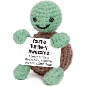 Handmade Crochet Animal Doll With Inspirational Card Positive Turtle Hedgehog Knitted Plush Toy Healing Desk Decor Gift For Friends