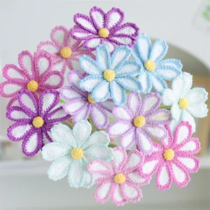 Handmade crochet daisy flower bouquet in colorful pastel yarn for home decoration