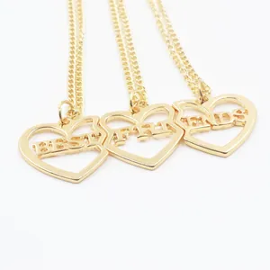 Three-piece gold heart puzzle necklaces set engraved with Best Friends for women