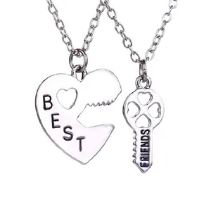 Silver best friends heart and key puzzle necklace set for couples and sisters