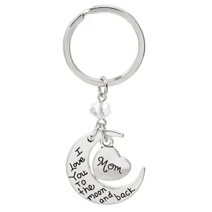 Silver Zinc Alloy Moon Heart Keychain I Love You To The Moon And Back Family Member Gift For Mom Dad Sister Brother