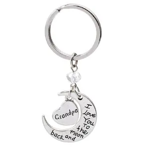Silver 'I Love You To the moon and back' keychain for Grandpa with heart and moon pendants