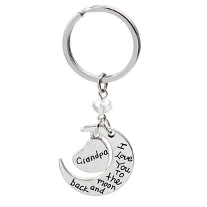 Detail of Grandpa heart and crescent moon pendant with I Love You engraved message