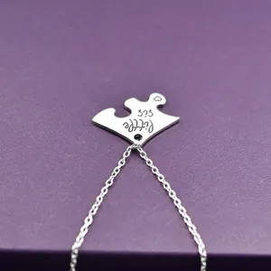 Three-piece sister heart puzzle pendant necklace set with Little Sis engraving