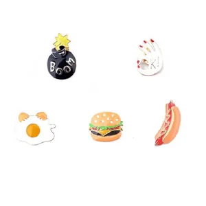 Alloy Enamel Brooch Pin Cartoon Burger Egg Hot Dog Boom Bomb OK Sign Hand Gesture Fashion Badge Clothes Backpack Decor