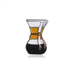 Minimalist Chemex coffee maker enamel pin brooch with wood neck and coffee detail