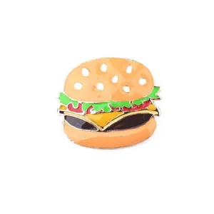 Cute enamel hamburger brooch pin with colorful cartoon design and gold metal edges