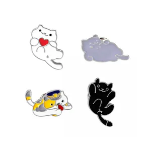 Cute Cartoon Cat Enamel Brooches Alloy Drip Oil Animal Pins For Backpack Clothes Decor Kids Women Fashion Jewelry Gift
