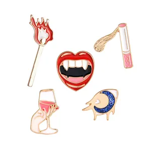 Gothic Enamel Pin Brooch Vampire Heart Lips Matchstick Wine Glass Eye For Clothing Bag Personalization Accessory