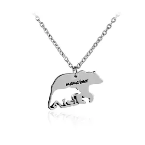 Mama Bear necklace featuring silver-tone bear silhouette pendant with cutout design