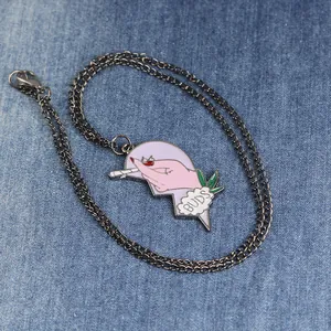 Collana creativa con ciondolo a cuore in smalto lavanda e design BUDS su denim blu