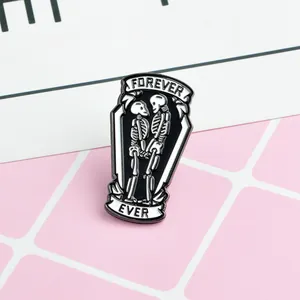 Cartoon Skelett Sarg Emaille Pin mit Forever Ever Text für Pärchen Punk Geschenk