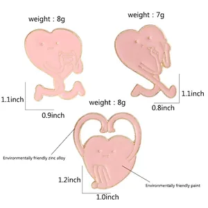 Trois adorables épingles en émail en forme de cœur rose en alliage de zinc écologique